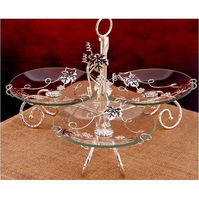 Khay đựng bánh kẹo hoa quả khay tròn 3 đĩa tròn mầu trắng